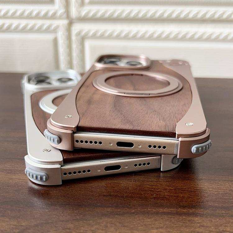 Walnut Metal Frameless 360 Degree Rotation Holder MagSafe Phone Case