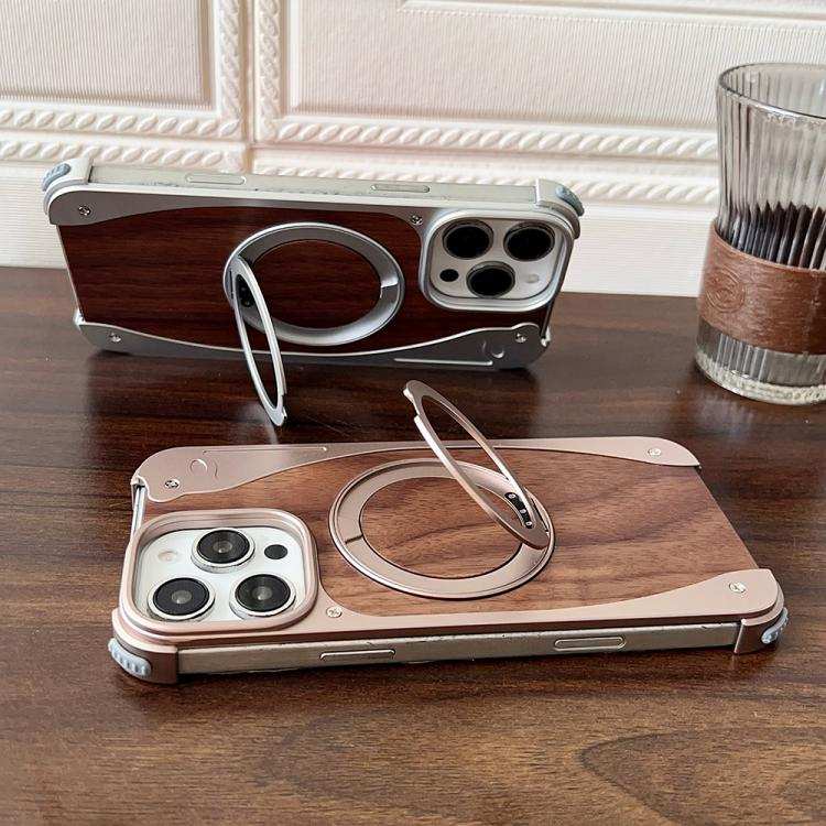 Walnut Metal Frameless 360 Degree Rotation Holder MagSafe Phone Case