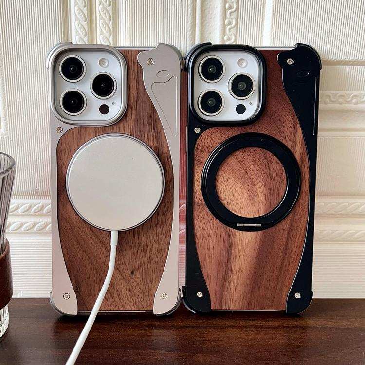 Walnut Metal Frameless 360 Degree Rotation Holder MagSafe Phone Case