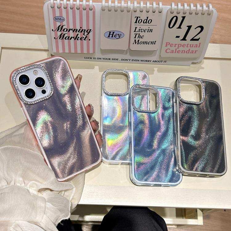 3 in 1 Diamond Lens Frame Quicksand Pattern Phone Case