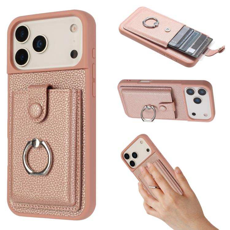 Litchi Texture Drawing Card Bag Ring Holder Phone Case