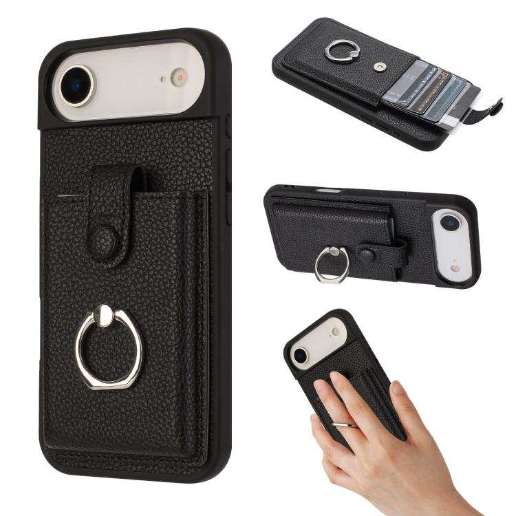 Litchi Texture Drawing Card Bag Ring Holder Phone Case