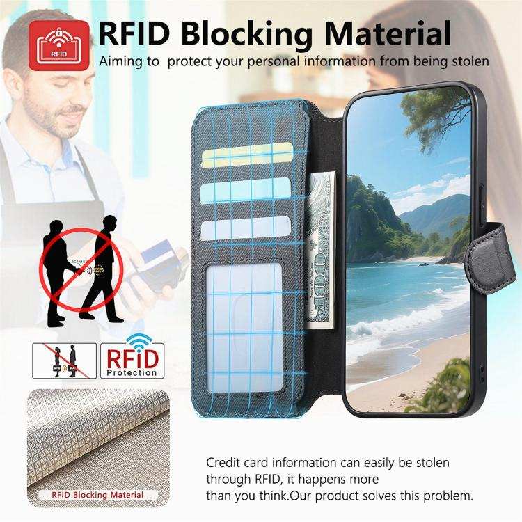 Twill Fabric MagSafe RFID Anti-theft Zipper Wallet Leather Phone Case