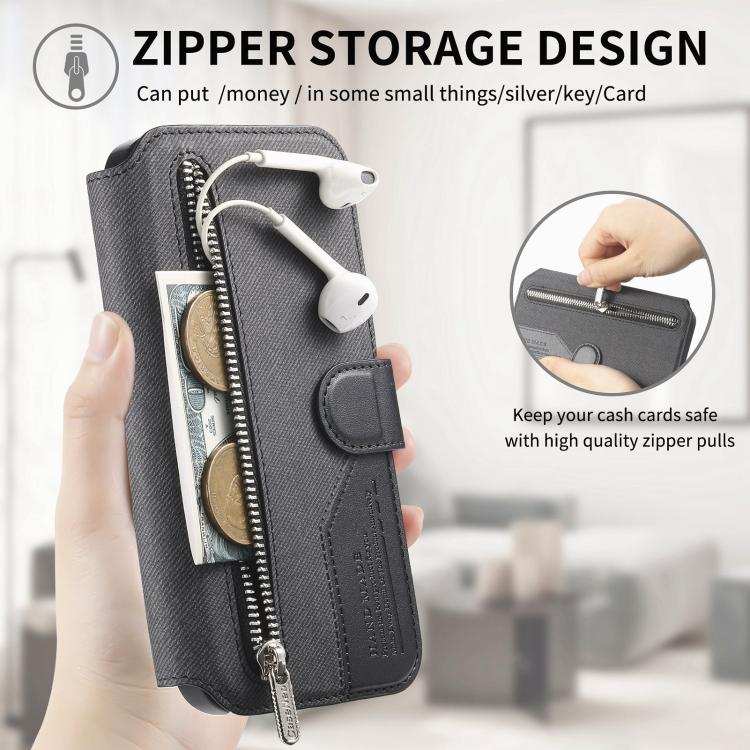 Twill Fabric MagSafe RFID Anti-theft Zipper Wallet Leather Phone Case