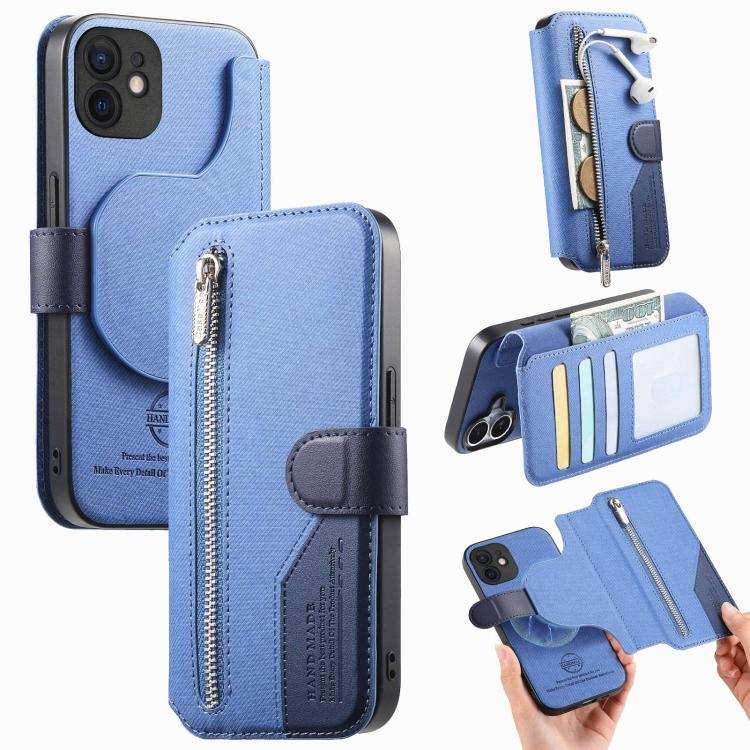 Twill Fabric MagSafe RFID Anti-theft Zipper Wallet Leather Phone Case