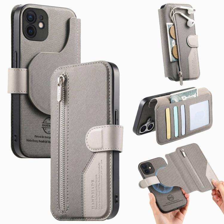 Twill Fabric MagSafe RFID Anti-theft Zipper Wallet Leather Phone Case