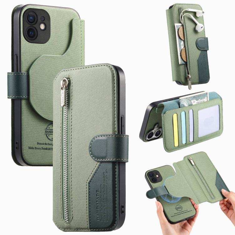 Twill Fabric MagSafe RFID Anti-theft Zipper Wallet Leather Phone Case