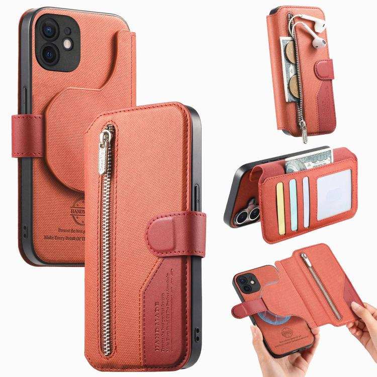 Twill Fabric MagSafe RFID Anti-theft Zipper Wallet Leather Phone Case