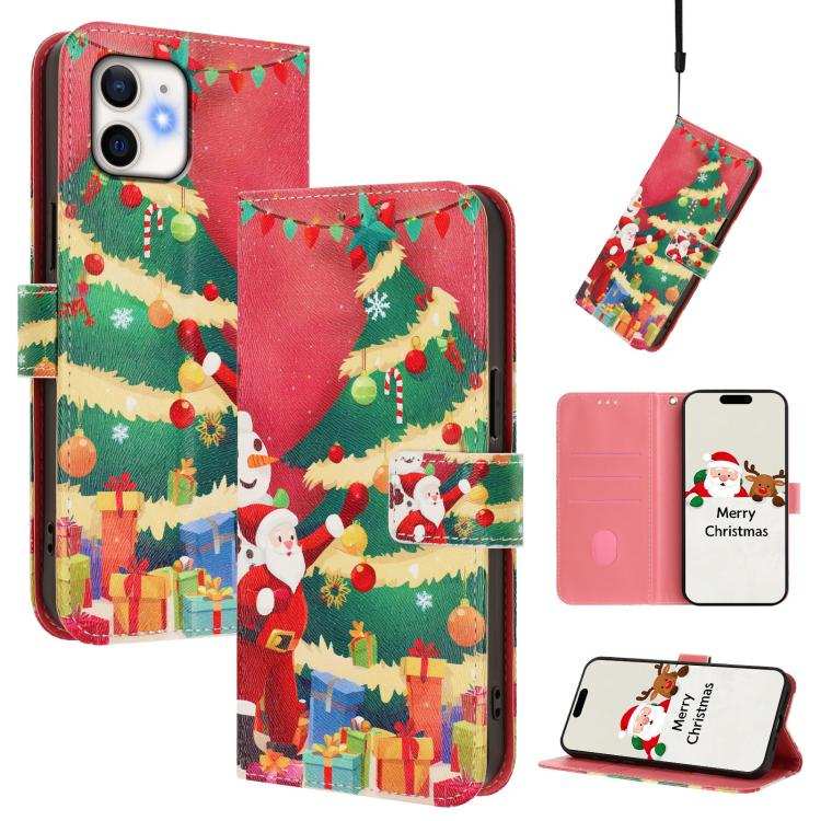 Christmas Series Buckle Leather Phone Case with Hand Strap