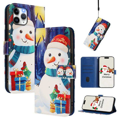 Christmas Series Buckle Leather Phone Case with Hand Strap