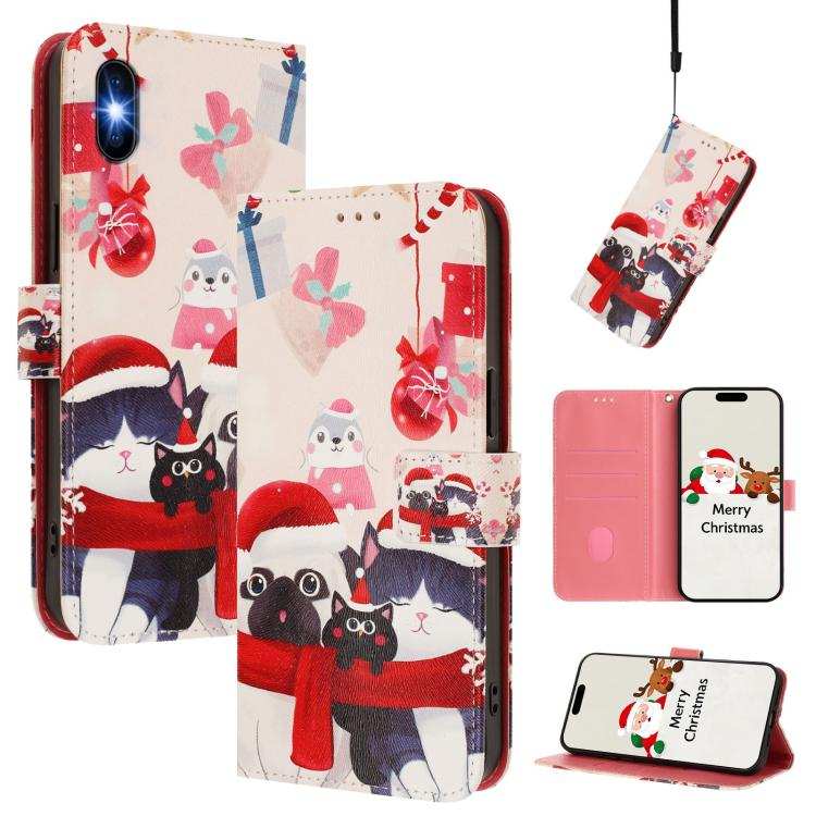Christmas Series Buckle Leather Phone Case with Hand Strap