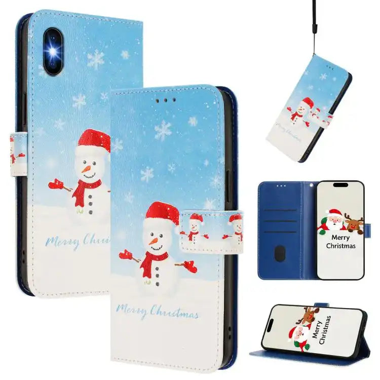 Christmas Series Buckle Leather Phone Case with Hand Strap