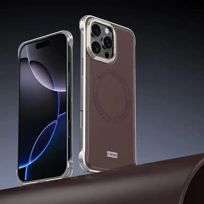 J TRIBE Metal Frameless Plain Leather MagSafe Phone Case