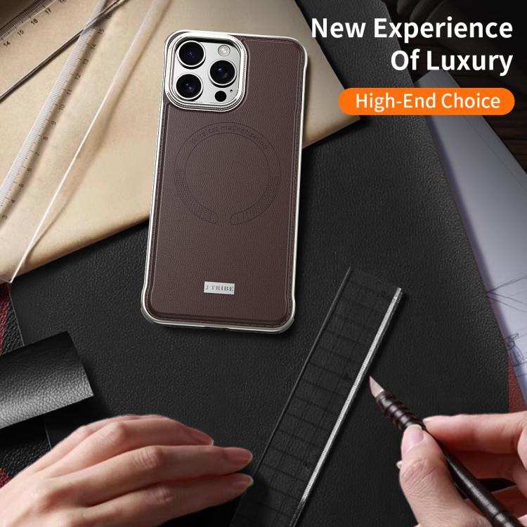 J TRIBE Metal Frameless Plain Leather MagSafe Phone Case