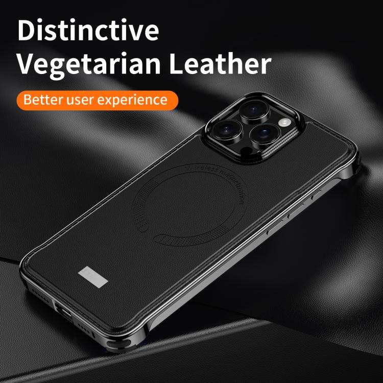 J TRIBE Metal Frameless Plain Leather MagSafe Phone Case