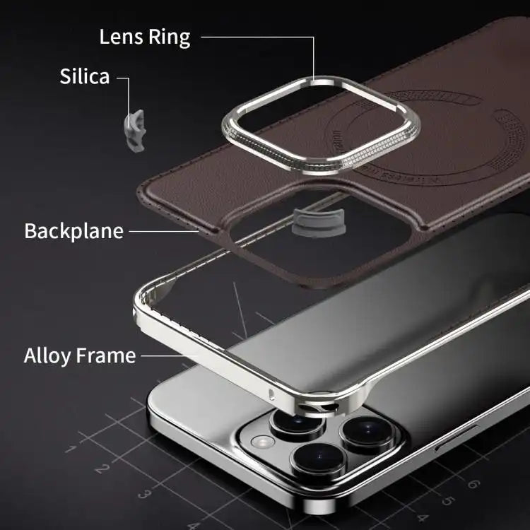 J TRIBE Metal Frameless Plain Leather MagSafe Phone Case