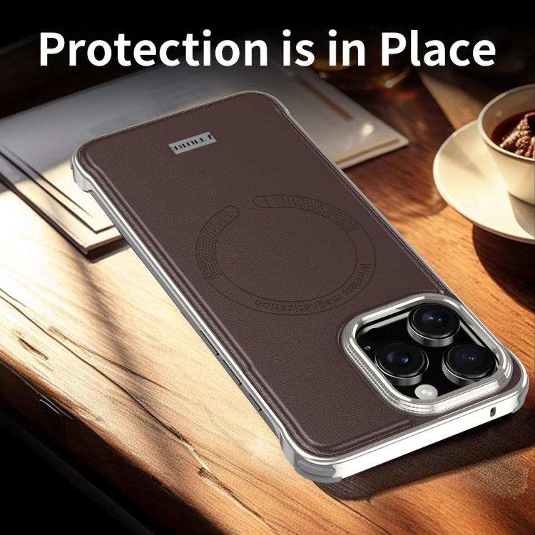 J TRIBE Metal Frameless Plain Leather MagSafe Phone Case