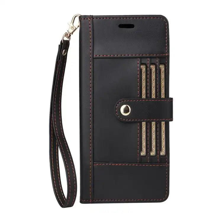 Six Card Slots Buckle Leather Phone Case with Lanyard