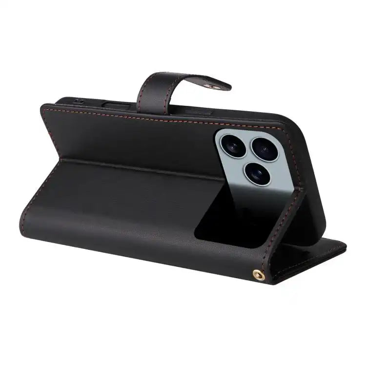 Six Card Slots Buckle Leather Phone Case with Lanyard