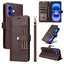Six Card Slots Buckle Leather Phone Case with Lanyard