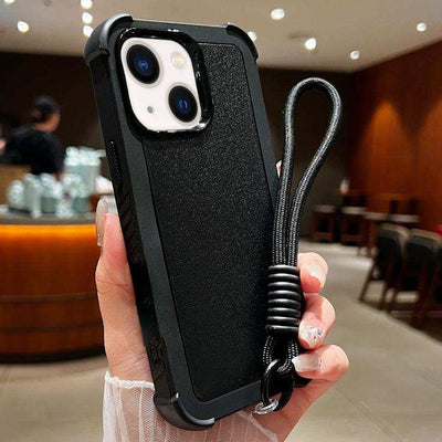 Solid Color TPU Hybrid PC Shockproof Phone Case with Wrist Strap