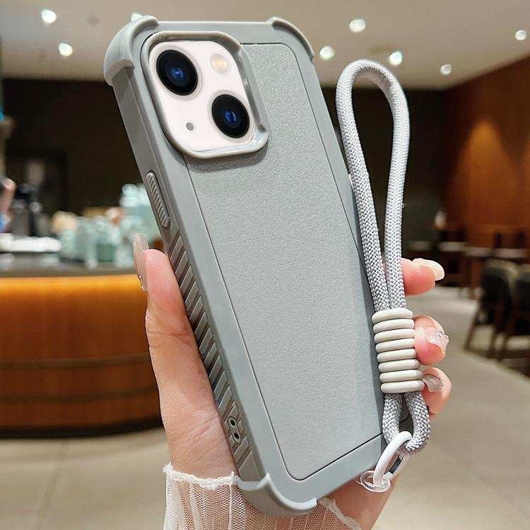 Solid Color TPU Hybrid PC Shockproof Phone Case with Wrist Strap