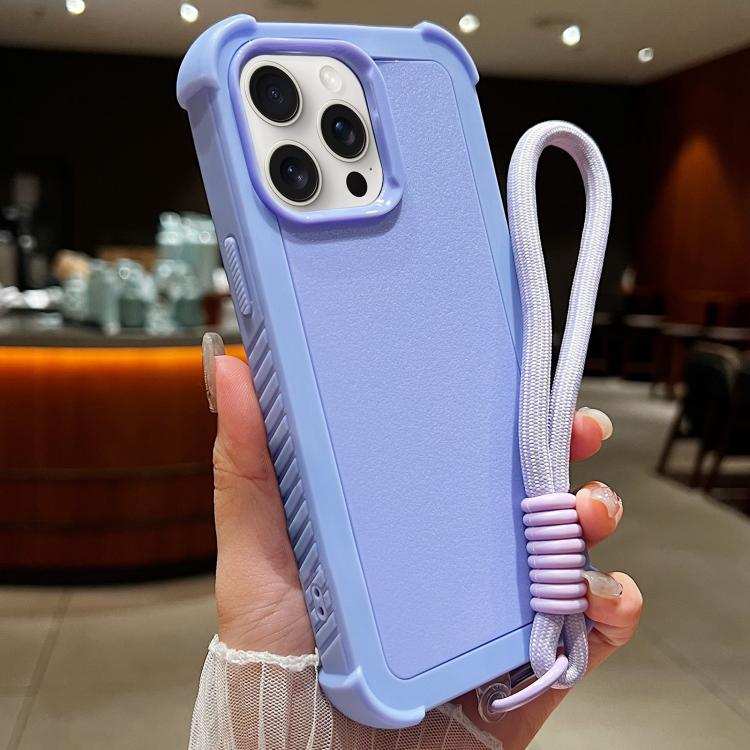 Solid Color TPU Hybrid PC Shockproof Phone Case with Wrist Strap