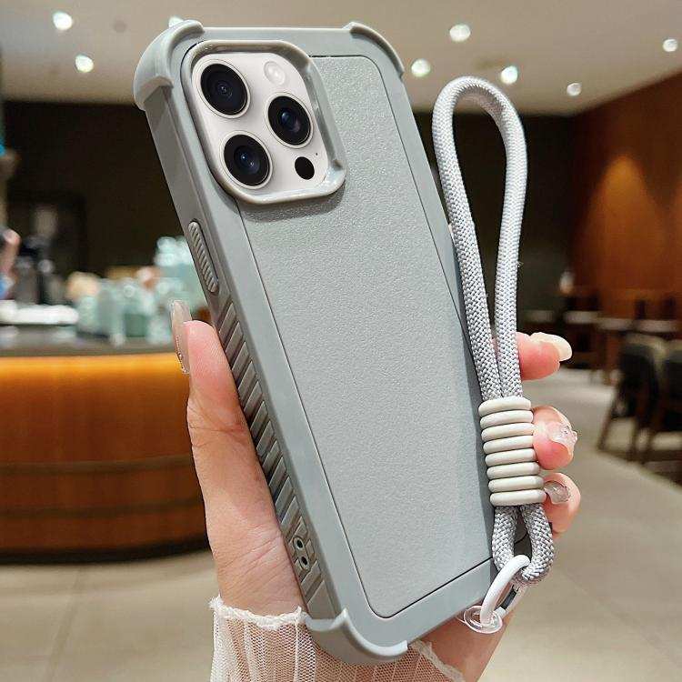 Solid Color TPU Hybrid PC Shockproof Phone Case with Wrist Strap