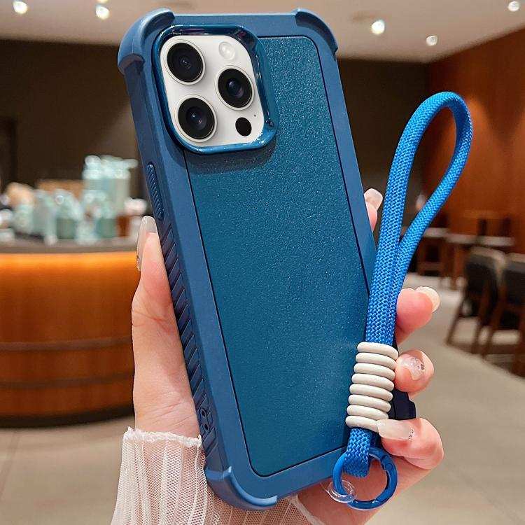 Solid Color TPU Hybrid PC Shockproof Phone Case with Wrist Strap