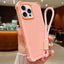 Solid Color TPU Hybrid PC Shockproof Phone Case with Wrist Strap
