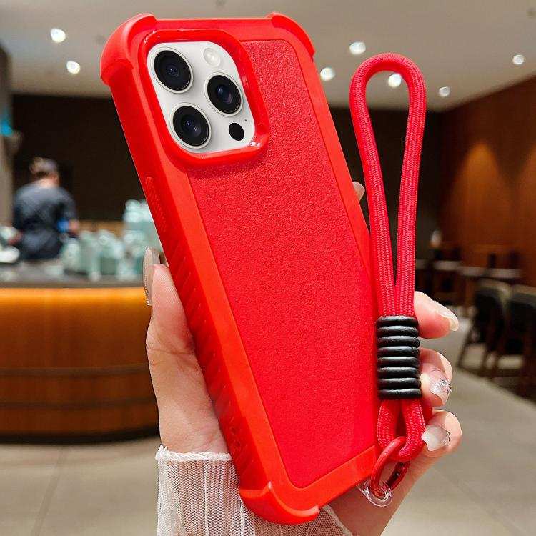 Solid Color TPU Hybrid PC Shockproof Phone Case with Wrist Strap