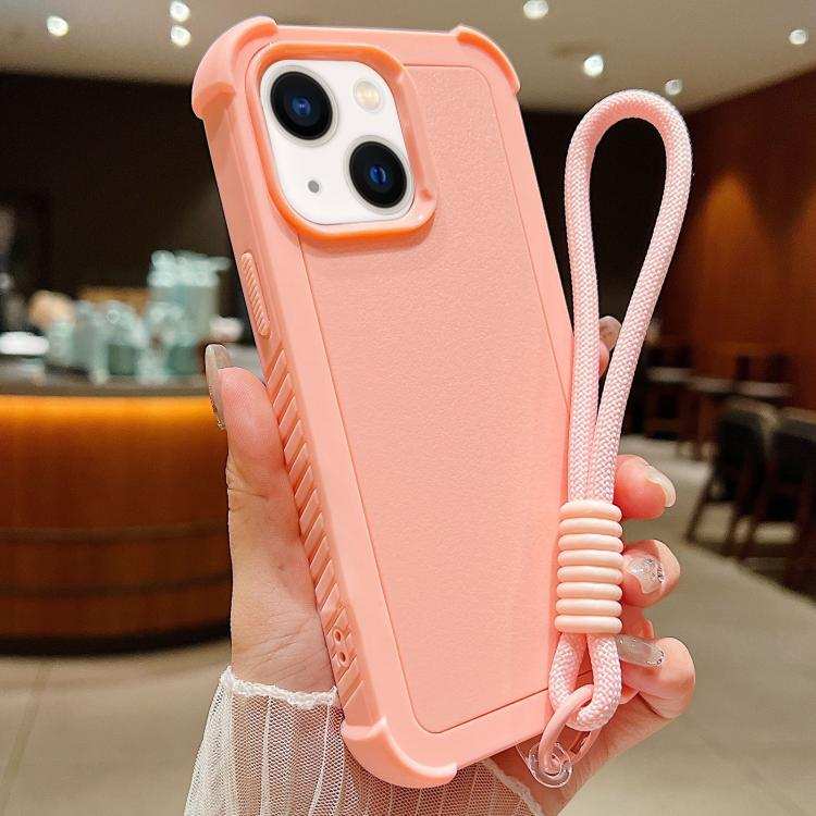 Solid Color TPU Hybrid PC Shockproof Phone Case with Wrist Strap