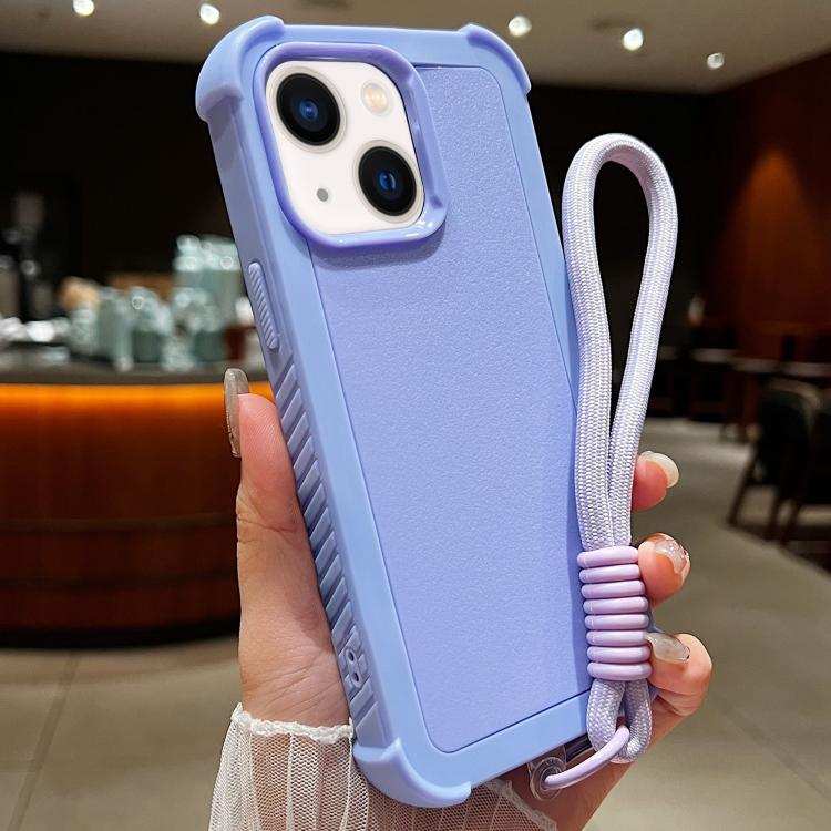 Solid Color TPU Hybrid PC Shockproof Phone Case with Wrist Strap