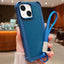 Solid Color TPU Hybrid PC Shockproof Phone Case with Wrist Strap