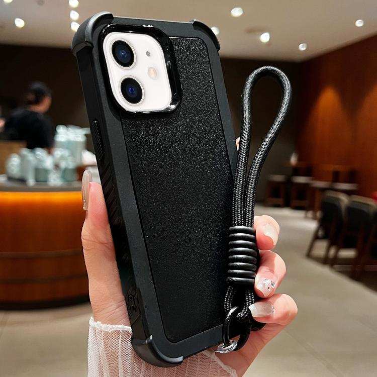 Solid Color TPU Hybrid PC Shockproof Phone Case with Wrist Strap