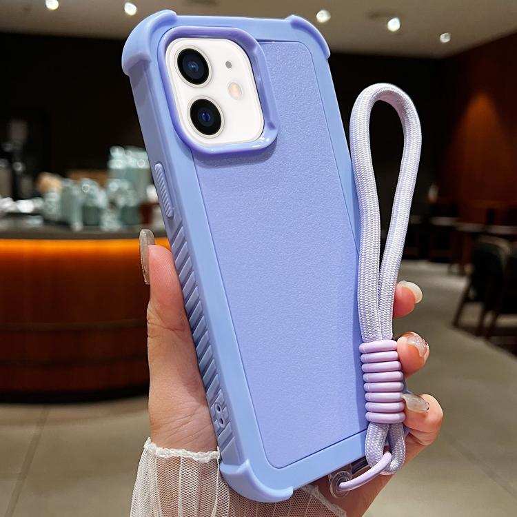 Solid Color TPU Hybrid PC Shockproof Phone Case with Wrist Strap