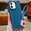 Solid Color TPU Hybrid PC Shockproof Phone Case with Wrist Strap