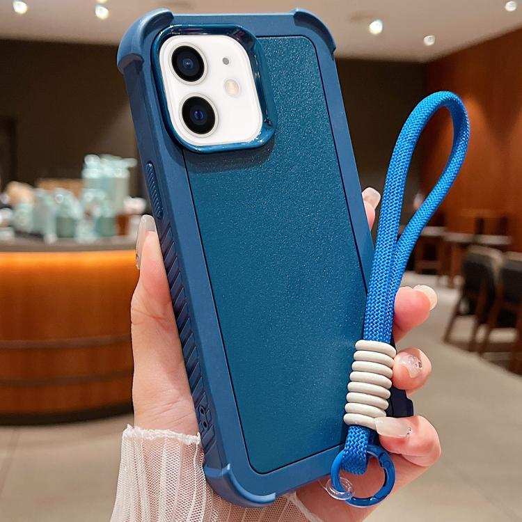 Solid Color TPU Hybrid PC Shockproof Phone Case with Wrist Strap