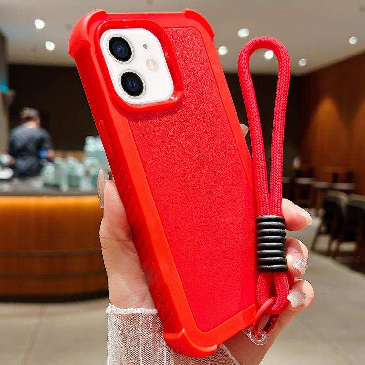Solid Color TPU Hybrid PC Shockproof Phone Case with Wrist Strap