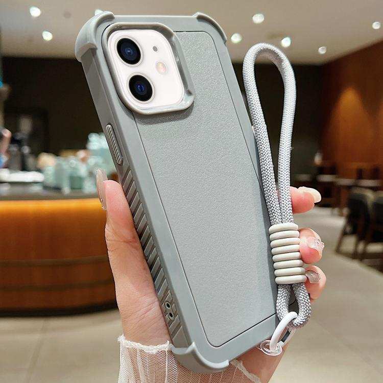 Solid Color TPU Hybrid PC Shockproof Phone Case with Wrist Strap