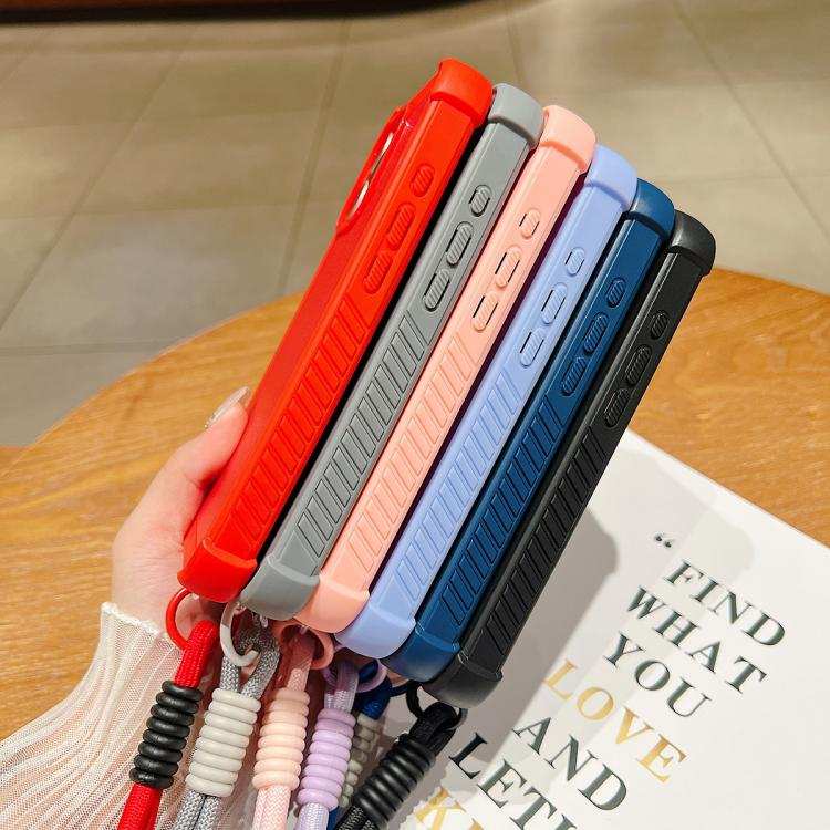 Solid Color TPU Hybrid PC Shockproof Phone Case with Wrist Strap