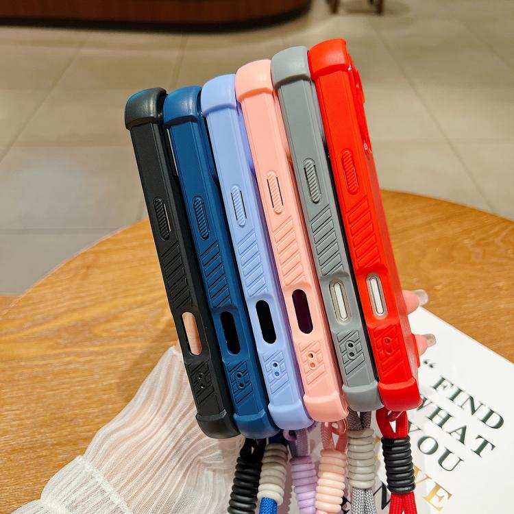 Solid Color TPU Hybrid PC Shockproof Phone Case with Wrist Strap