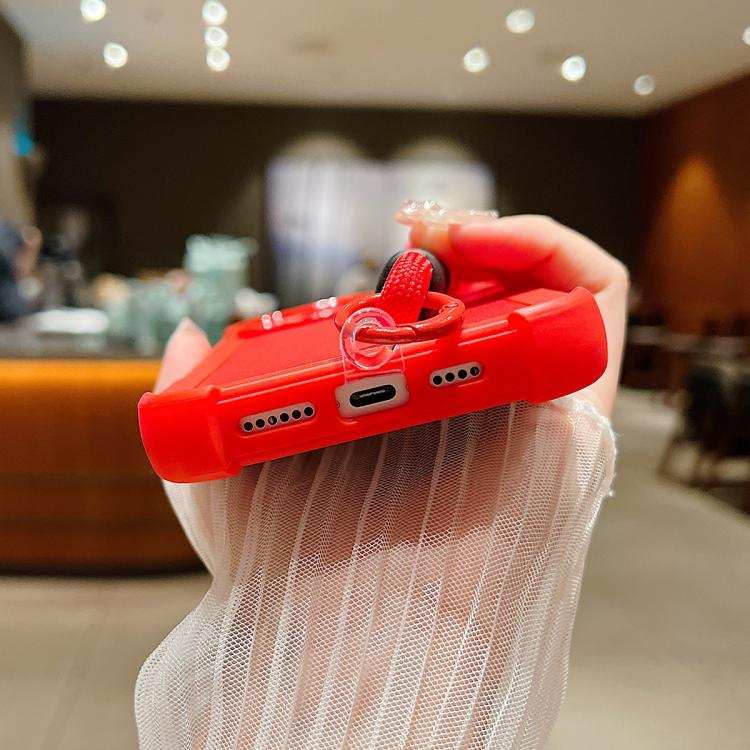 Solid Color TPU Hybrid PC Shockproof Phone Case with Wrist Strap