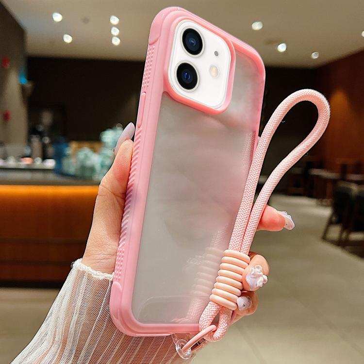 Solid Color Edge Transparency Acrylic TPU Phone Case with Wrist Strap