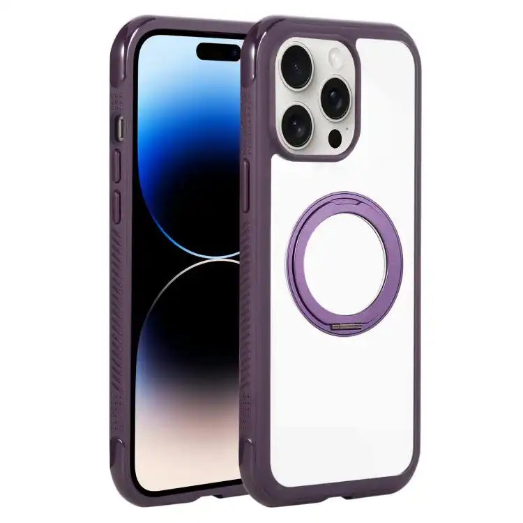 Solid Color Edge Transparency Rotation Holder MagSafe Phone Case