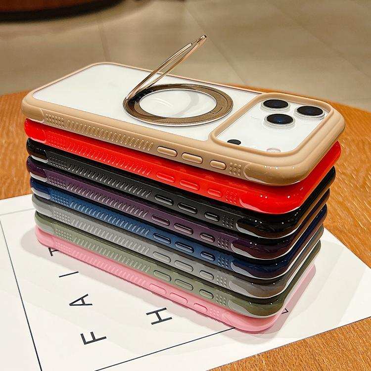 Solid Color Edge Transparency Rotation Holder MagSafe Phone Case