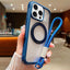 Solid Color Edge Transparency Rotation Holder MagSafe Phone Case with Wrist Strap
