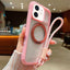 Solid Color Edge Transparency Rotation Holder MagSafe Phone Case with Wrist Strap