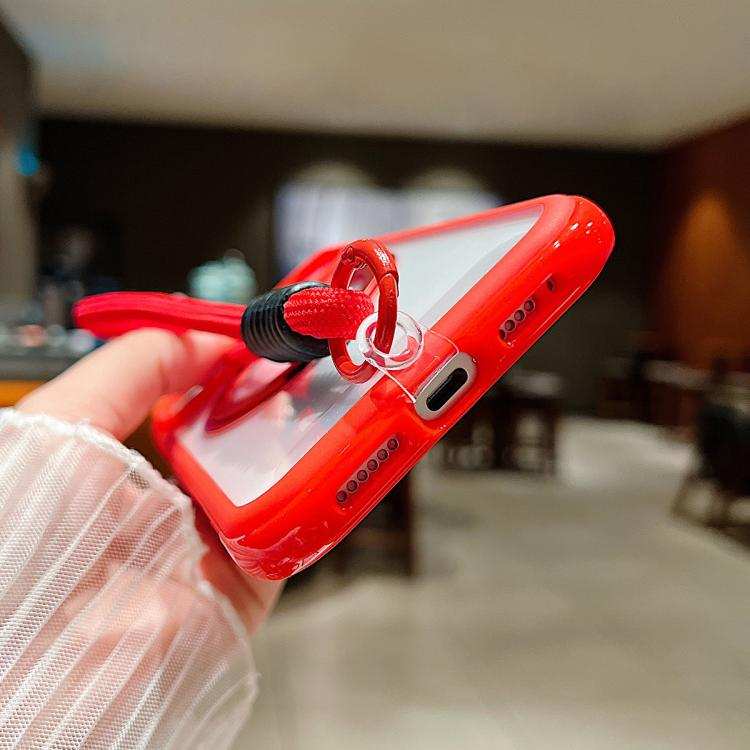 Solid Color Edge Transparency Rotation Holder MagSafe Phone Case with Wrist Strap