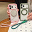 Solid Color Edge Transparency Rotation Holder MagSafe Phone Case with Wrist Strap